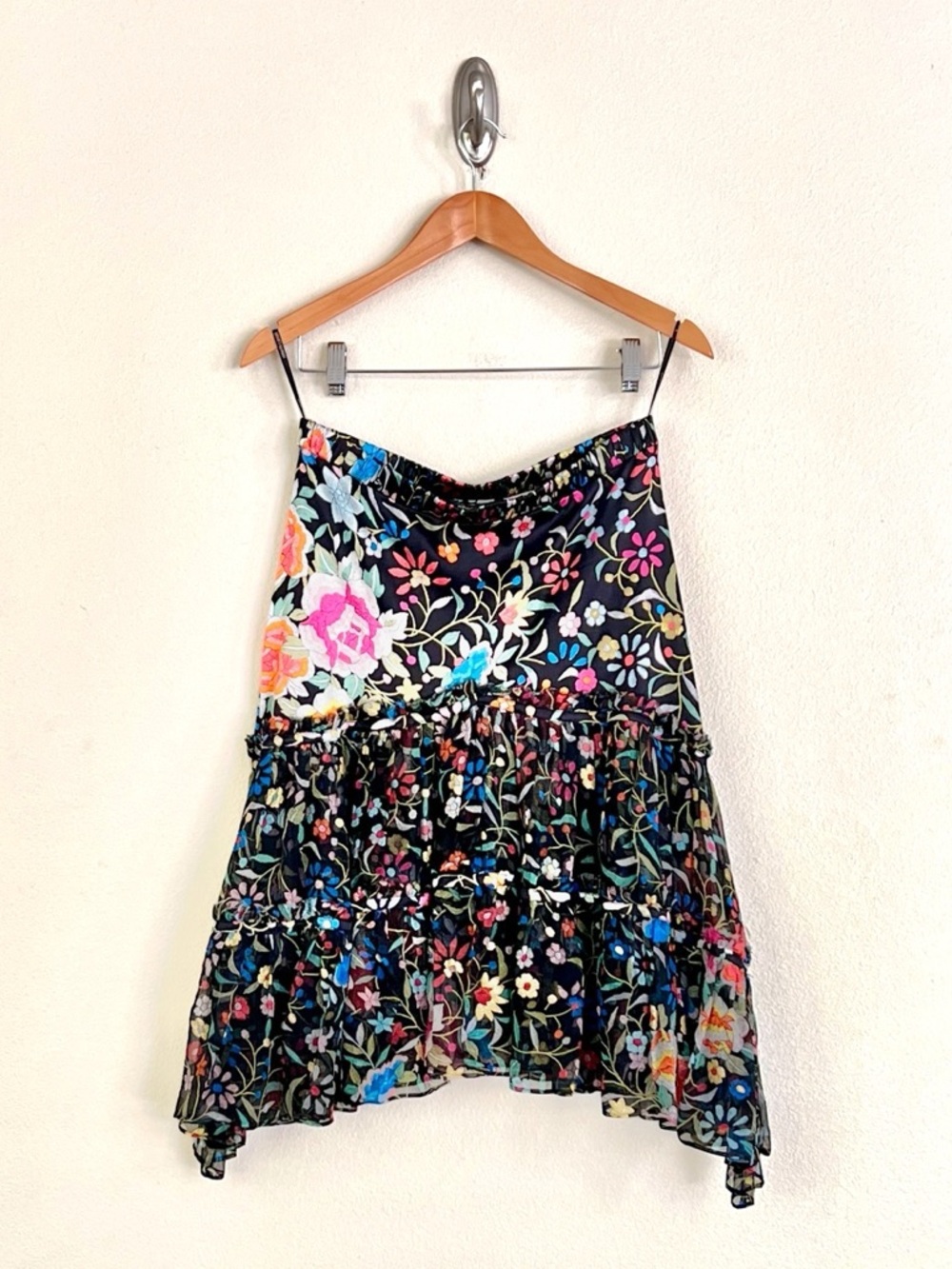 Vintage ROBERTO CAVALLI 2004 Silk Metallic Floral Ruffle Handkerchief Skirt